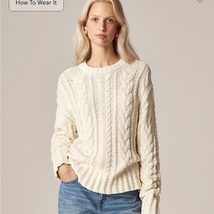 J Crew Ivory Lace Cable-knit crewneck sweater